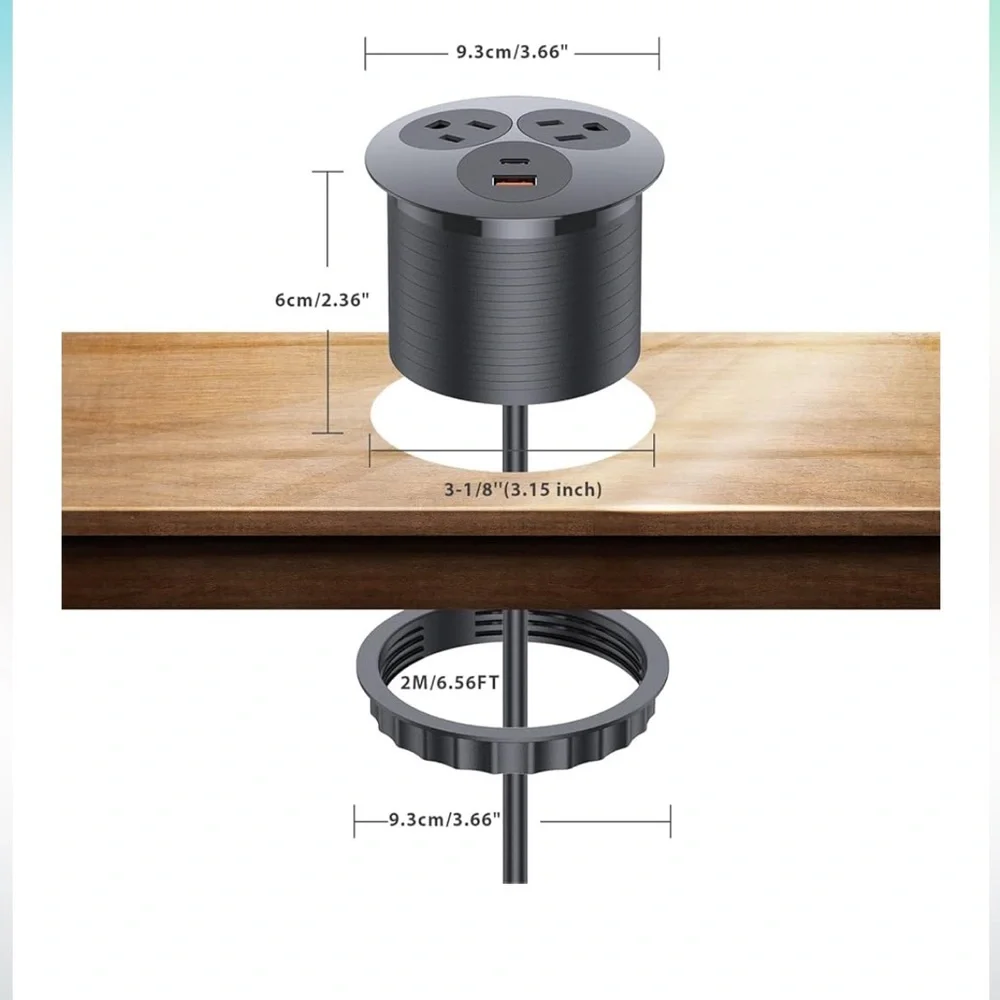 Round Black Power Grommet with USB-C Port